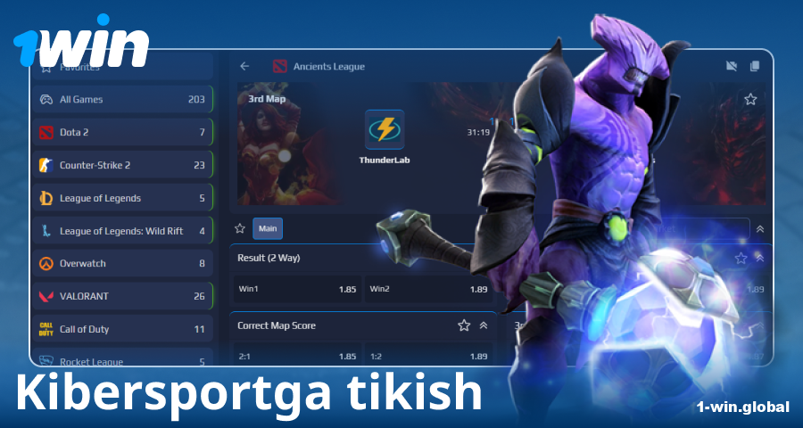 O‘zbekistonlik bettorlar uchun e-sport tikish 1Win
