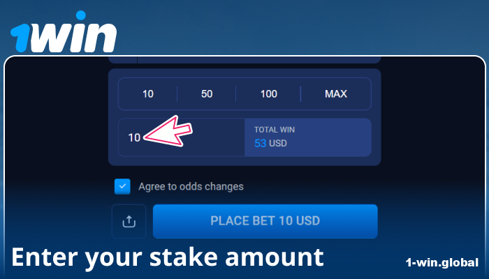 Enter your bet amount on 1Win