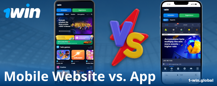 Vergleich zwischen der App und dem Browser 1Win DE